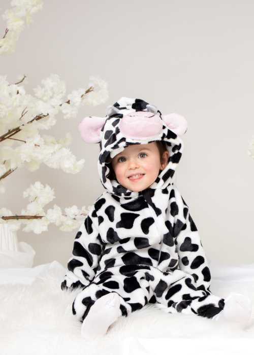 Mono de vaca onesie kigurumi para niños, mono infantil para invierno con capucha